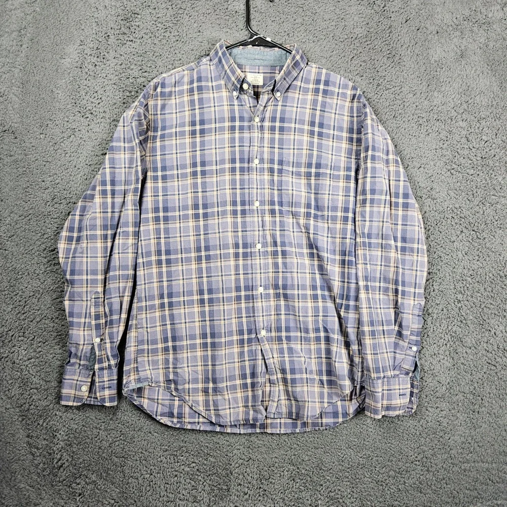 J. Crew 2-ply Mens Plaid Long Sleeve Button Down Casual Shirt‎ Size 16-16.5